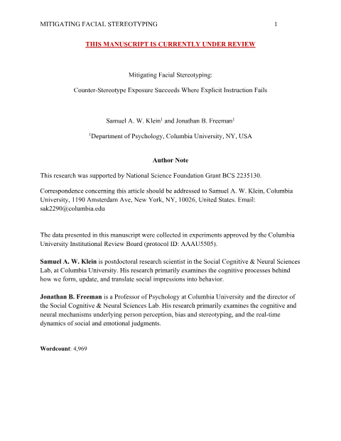 Thumbnail for Mitigating Facial Stereotyping: Counter-Stereotype Exposure Succeeds Where Explicit Instruction Fails