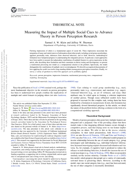 Thumbnail for Measuring the Impact of Multiple Social Cues to Advance Theory in Person Perception Research