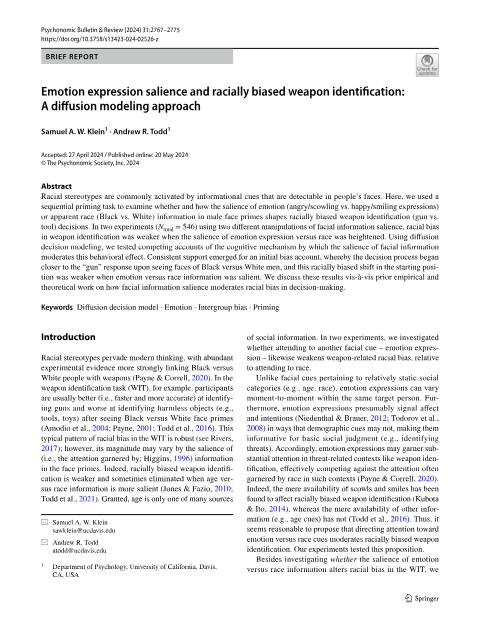 Thumbnail for Emotion expression salience and racially biased weapon identification: A diffusion modeling approach